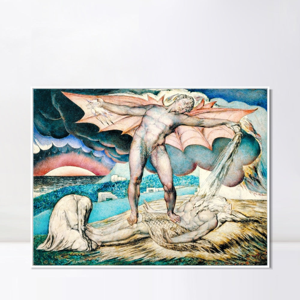 INVIN ART Framed Canvas Giclee Print Art Satan Smiting Job with Sore Boils by William Blake Wall Art