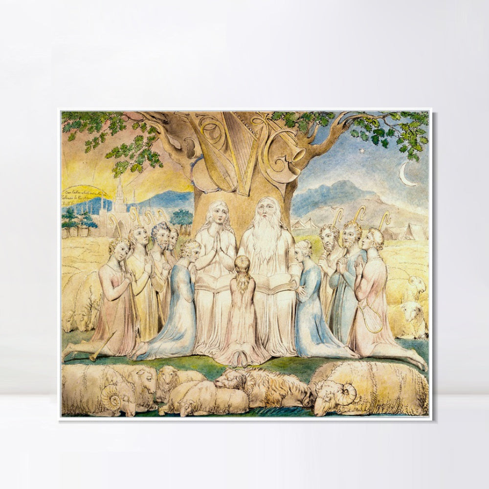 INVIN ART Framed Canvas Giclee Print Art Job and His Family by William Blake Wall Art