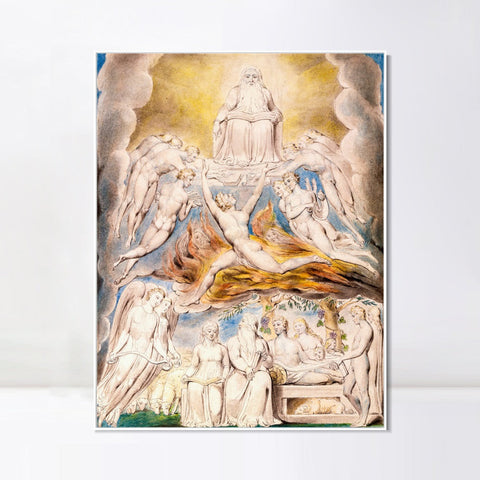 INVIN ART Framed Canvas Giclee Print Art Satan Before Throne of GOD Old Master by William Blake Wall Art Living Room Home Office Decorations