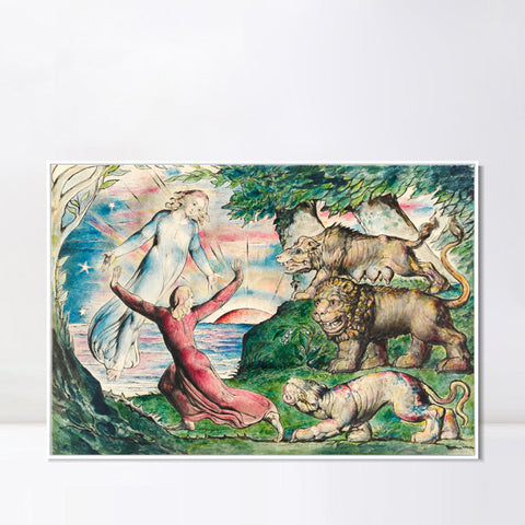 INVIN ART Framed Canvas Giclee Print Art Dante Running from The Three Beasts by William Blake Wall Art Living Room Home Office Decorations