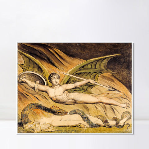 INVIN ART Framed Canvas Giclee Print Art Satan Exulting over Eve by William Blake Wall Art Living Room Home Office Decorations