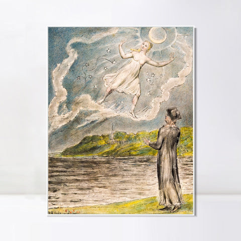 INVIN ART Framed Canvas Giclee Print Art The Wandering Moon by William Blake Wall Art Living Room Home Office Decorations