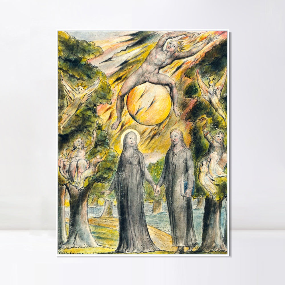 INVIN ART Framed Canvas Giclee Print Art The Sun in His Wrath by William Blake Wall Art