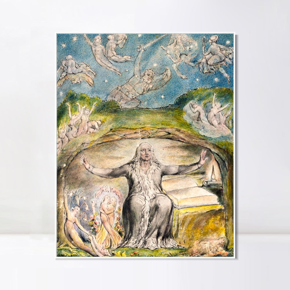 INVIN ART Framed Canvas Giclee Print Art Illustration to Milton's L'Allegro and Il Penseroso by William Blake Wall Art