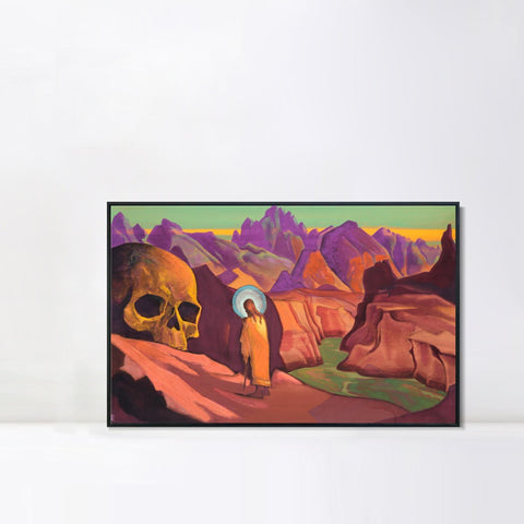 INVIN ART Framed Canvas Giclee Print Issa and giant's head, 1932 by Nicholas Roerich Wall Art Living Room Home Office Decorations
