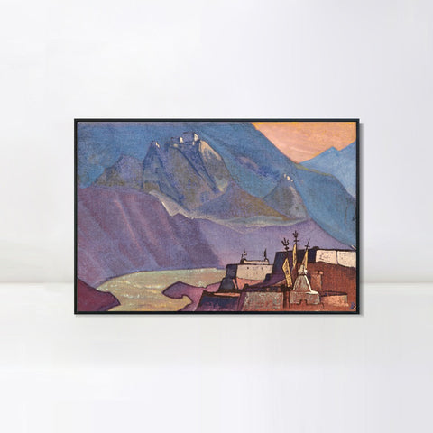 INVIN ART Framed Canvas Giclee Print River Chandra, 1932 by Nicholas Roerich Wall Art Living Room Home Office Decorations