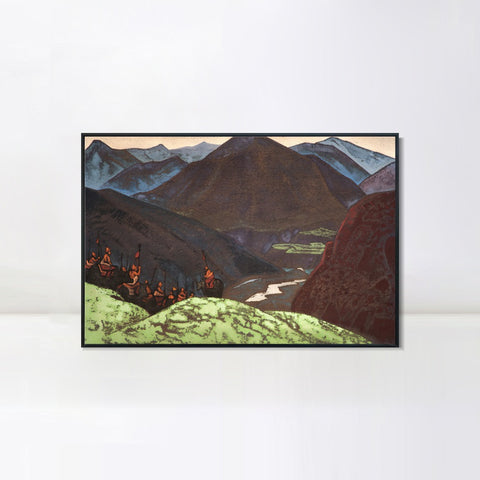 INVIN ART Framed Canvas Giclee Print Squad of Geser Khan, 1931 by Nicholas Roerich Wall Art Living Room Home Office Decorations