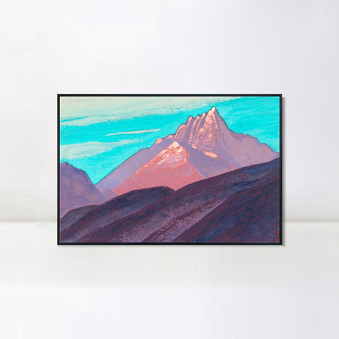 INVIN ART Framed Canvas Giclee Print Turquoise Sky Pink Mountains Purple Foot, 1940 by Nicholas Roerich Wall Art Living Room Home Office Decorations