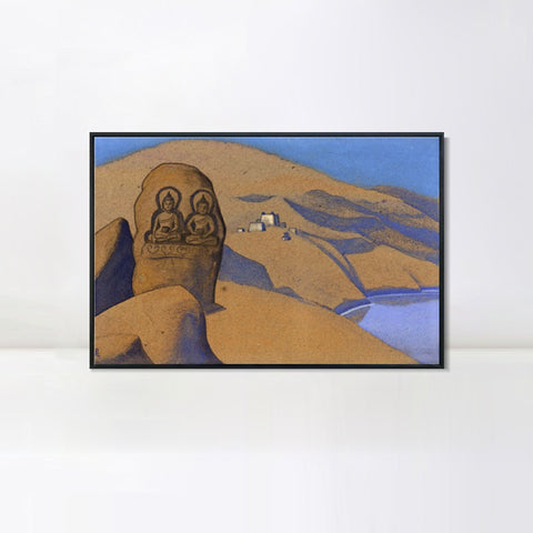 INVIN ART Framed Canvas Giclee Print Tibet. Buddha on the Road, 1936, Made of by Nicholas Roerich Wall Art Living Room Home Office Decorations