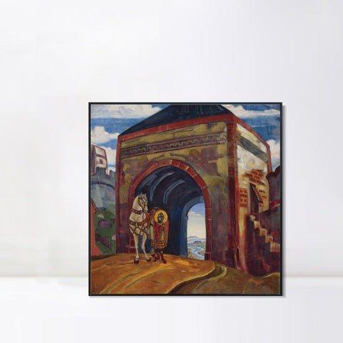 INVIN ART Framed Canvas Giclee Print St. Mercurius of Smolensk, Made of oil on canvas by Nicholas Roerich Wall Art Living Room Home Office Decorations
