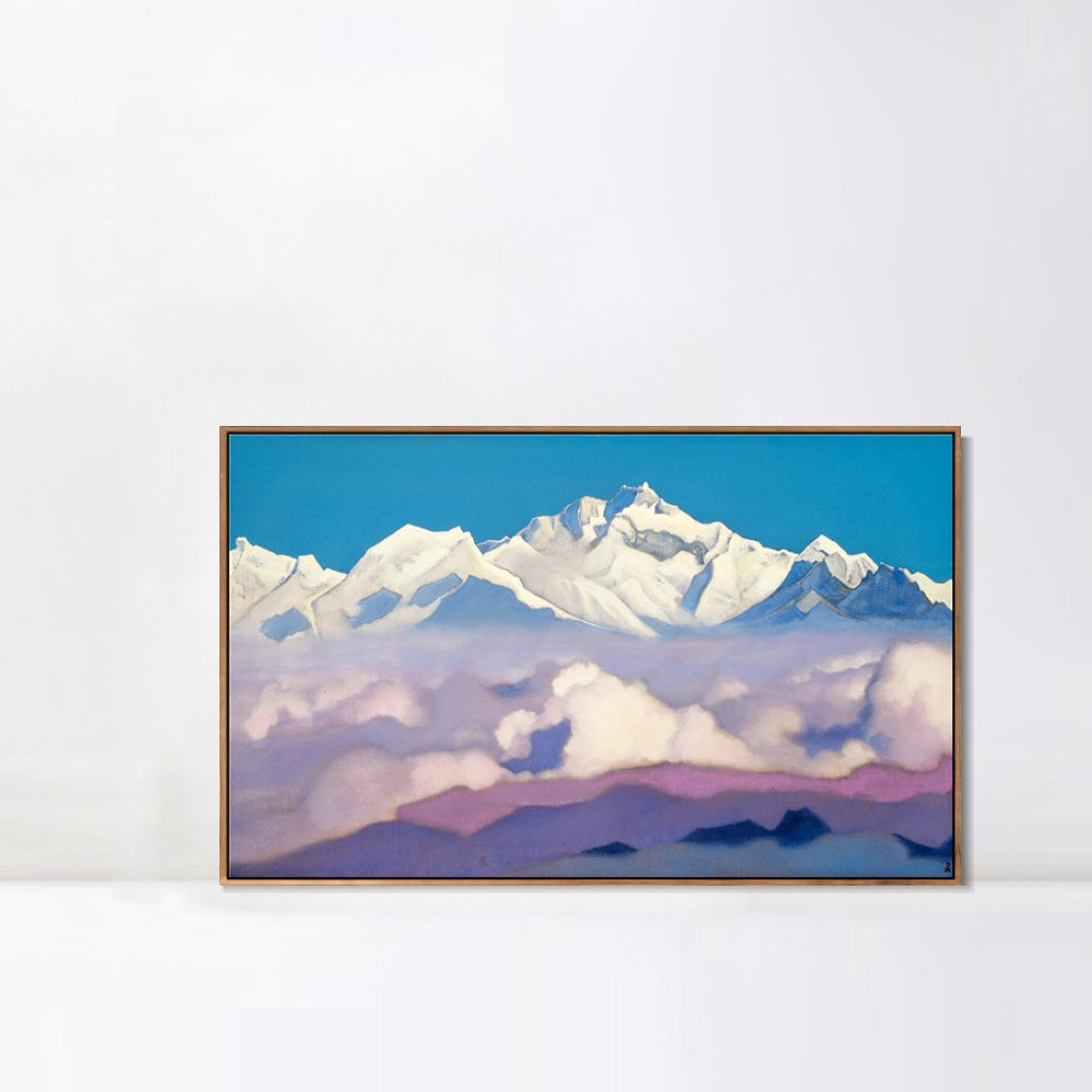 INVIN ART Framed Canvas Giclee Print kangchenjunga, 1936-1 by Nicholas Roerich Wall Art Living Room Home Office Decorations(Wood Color Slim Frame,20"x28")