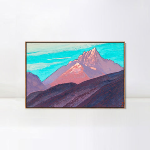INVIN ART Framed Canvas Giclee Print Turquoise Sky Pink Mountains Purple Foot, 1940 by Nicholas Roerich Wall Art Living Room Home Office Decorations