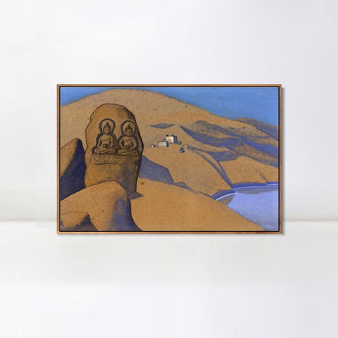 INVIN ART Framed Canvas Giclee Print Tibet. Buddha on the Road, 1936, Made of by Nicholas Roerich Wall Art Living Room Home Office Decorations