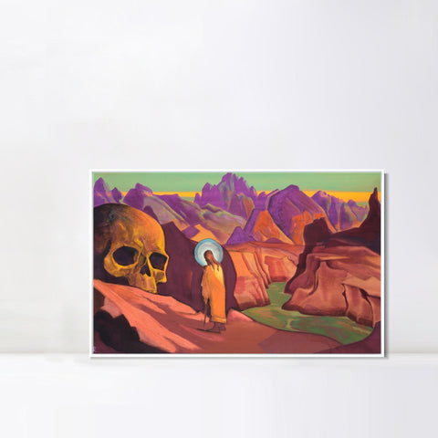 INVIN ART Framed Canvas Giclee Print Issa and giant's head, 1932 by Nicholas Roerich Wall Art Living Room Home Office Decorations