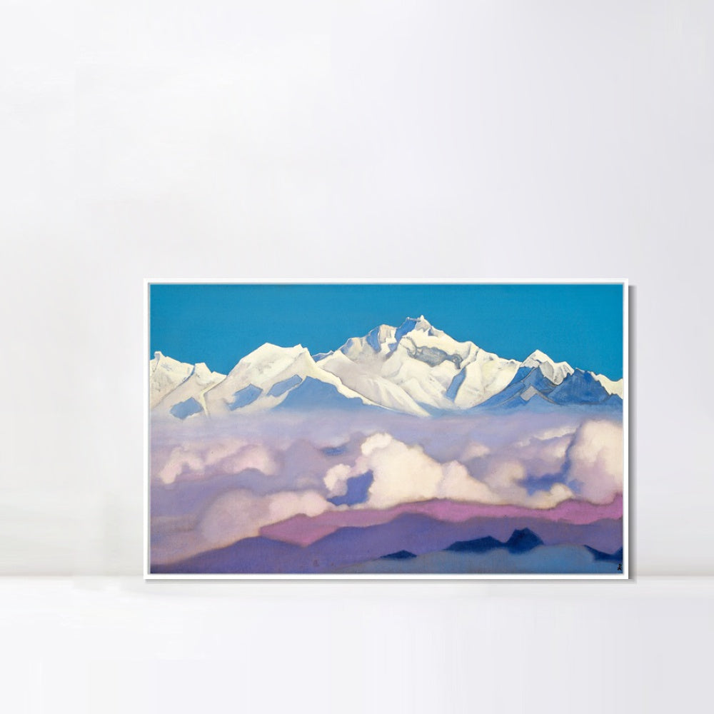 INVIN ART Framed Canvas Giclee Print kangchenjunga, 1936-1 by Nicholas Roerich Wall Art Living Room Home Office Decorations(Wood Color Slim Frame,20"x28")