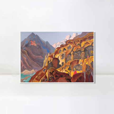 INVIN ART Framed Canvas Giclee Print Sared Caves, 1932 by Nicholas Roerich Wall Art Living Room Home Office Decorations
