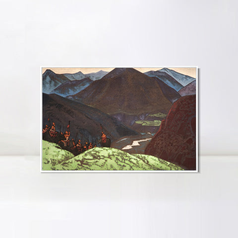INVIN ART Framed Canvas Giclee Print Squad of Geser Khan, 1931 by Nicholas Roerich Wall Art Living Room Home Office Decorations