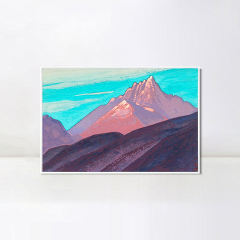 INVIN ART Framed Canvas Giclee Print Turquoise Sky Pink Mountains Purple Foot, 1940 by Nicholas Roerich Wall Art Living Room Home Office Decorations