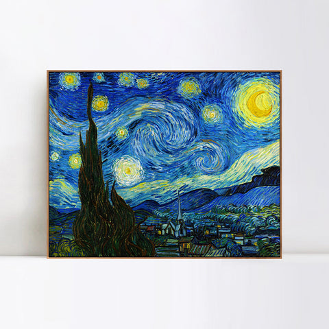 INVIN ART 100% Hand Painted Framed Canvas Starry Night by Vincent Van Gogh,Famous Oil Paintings Reproduction Modern Artwork Wall Art