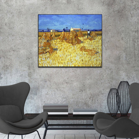 Framed Canvas Corn Harvest In Provence by Vincent Van Gogh Wall Art