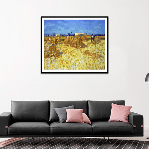Framed Canvas Corn Harvest In Provence by Vincent Van Gogh Wall Art