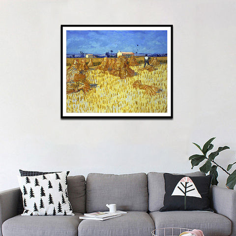 Framed Canvas Corn Harvest In Provence by Vincent Van Gogh Wall Art