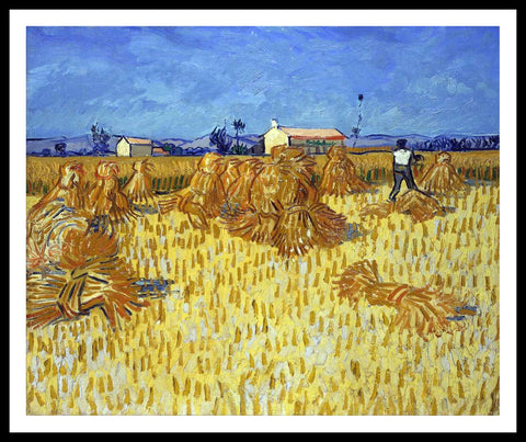Framed Canvas Corn Harvest In Provence by Vincent Van Gogh Wall Art
