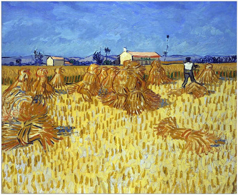 Framed Canvas Corn Harvest In Provence by Vincent Van Gogh Wall Art