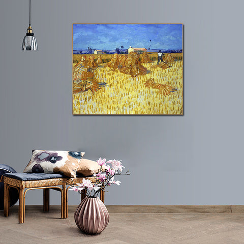 Framed Canvas Corn Harvest In Provence by Vincent Van Gogh Wall Art