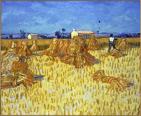 Framed Canvas Corn Harvest In Provence by Vincent Van Gogh Wall Art