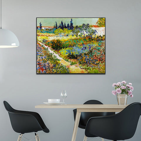 Framed Canvas Flowering Garden With Path by Vincent Van Gogh Wall Art