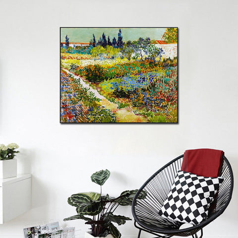 Framed Canvas Flowering Garden With Path by Vincent Van Gogh Wall Art