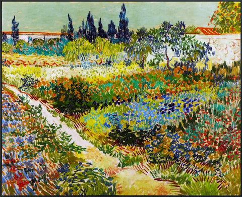 Framed Canvas Flowering Garden With Path by Vincent Van Gogh Wall Art