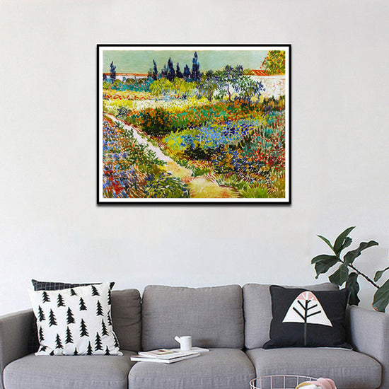Framed Canvas Flowering Garden With Path by Vincent Van Gogh Wall Art