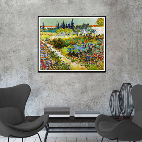 Framed Canvas Flowering Garden With Path by Vincent Van Gogh Wall Art