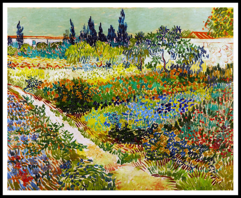 Framed Canvas Flowering Garden With Path by Vincent Van Gogh Wall Art