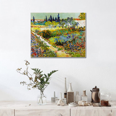 Framed Canvas Flowering Garden With Path by Vincent Van Gogh Wall Art