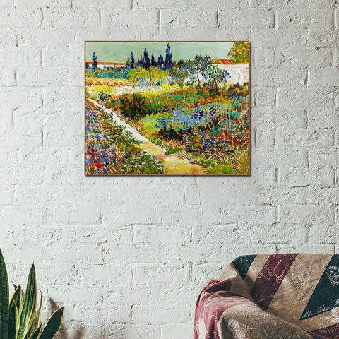 Framed Canvas Flowering Garden With Path by Vincent Van Gogh Wall Art