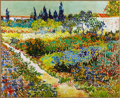 Framed Canvas Flowering Garden With Path by Vincent Van Gogh Wall Art