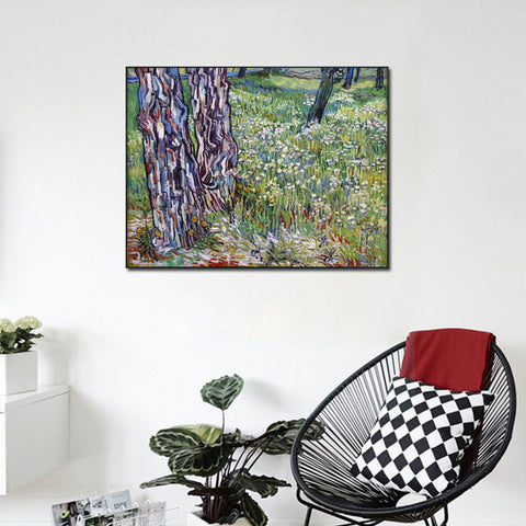 Framed Canvas Lawn by Vincent Van Gogh Wall Art