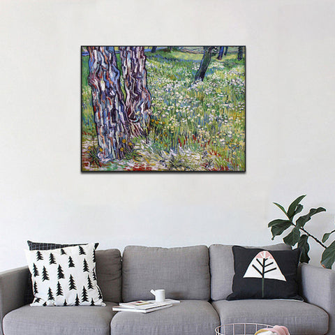 Framed Canvas Lawn by Vincent Van Gogh Wall Art
