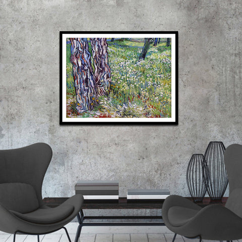 Framed Canvas Lawn by Vincent Van Gogh Wall Art