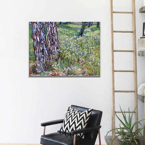 Framed Canvas Lawn by Vincent Van Gogh Wall Art