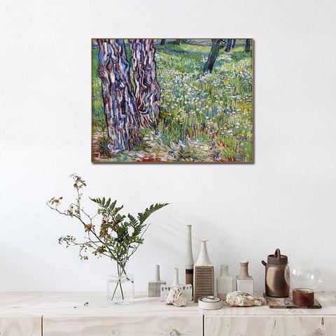Framed Canvas Lawn by Vincent Van Gogh Wall Art