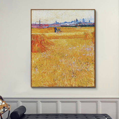 INVIN ART 100% Hand Painted Framed Canvas Arles View From The Wheat Fields by Vincent Van Gogh,Famous Oil Paintings Reproduction Modern Artwork Wall Art