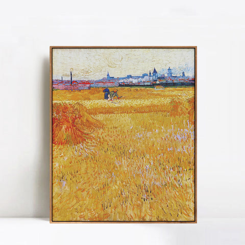 INVIN ART 100% Hand Painted Framed Canvas Arles View From The Wheat Fields by Vincent Van Gogh,Famous Oil Paintings Reproduction Modern Artwork Wall Art