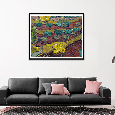 Framed Canvas Olive Trees On A Hillside by Vincent Van Gogh Wall Art