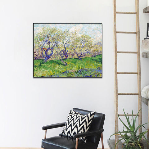 Framed Canvas Orchard in Blossom by Vincent Van Gogh Wall Art