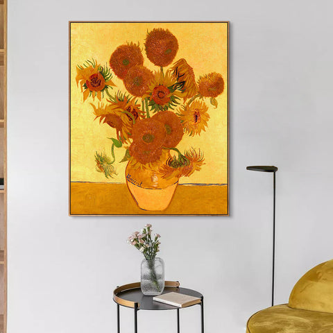 INVIN ART 100% Hand Painted Framed Canvas Vase with Fifteen Sunflowers by Vincent Van Gogh,Famous Oil Paintings Reproduction Modern Artwork Wall Art