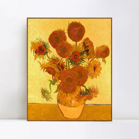 INVIN ART 100% Hand Painted Framed Canvas Vase with Fifteen Sunflowers by Vincent Van Gogh,Famous Oil Paintings Reproduction Modern Artwork Wall Art